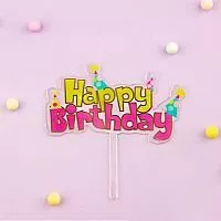 Акриловый топпер «Happy Birthday» прозрачный с цветной надписью