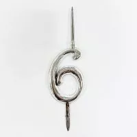 Топпер-свеча "6" пластик, серебро