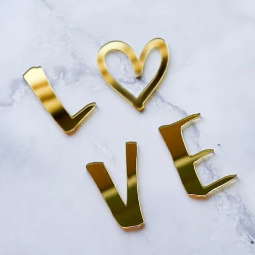 Набор зеркальных акриловых топперов "LOVE" , золото