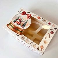 Коробка для 6 капкейков "Новогодний подарок" 25*17*10см