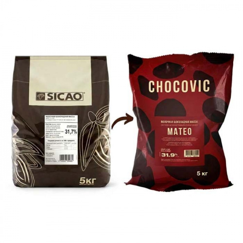 Шоколад Сикао Sicao (Chocovic Mateo) Молочный, (Россия, г.Чехов), упаковка 5кг фото 2